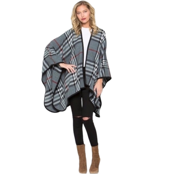 Woolrich Plaid Reversible Fleece Blanket Wrap/Poncho - Picture 1 of 11